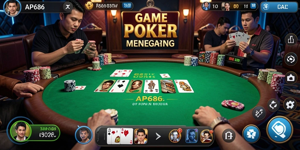 Tangkapan layar gameplay AP686 menampilkan aksi poker yang mendebarkan.