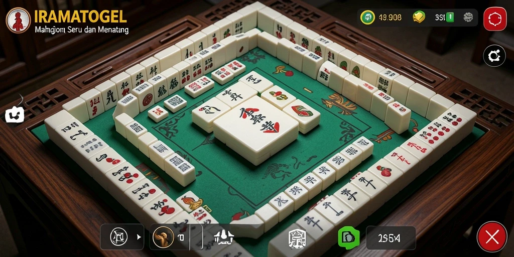 Tampilan gameplay menegangkan di IRAMATOGEL dengan suasana Mahjong yang menarik.