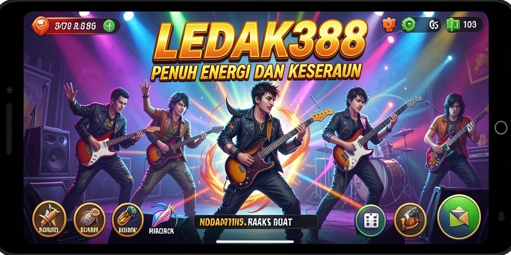 Tampilan gameplay LEDAK388 dengan berbagai mode musik yang seru.